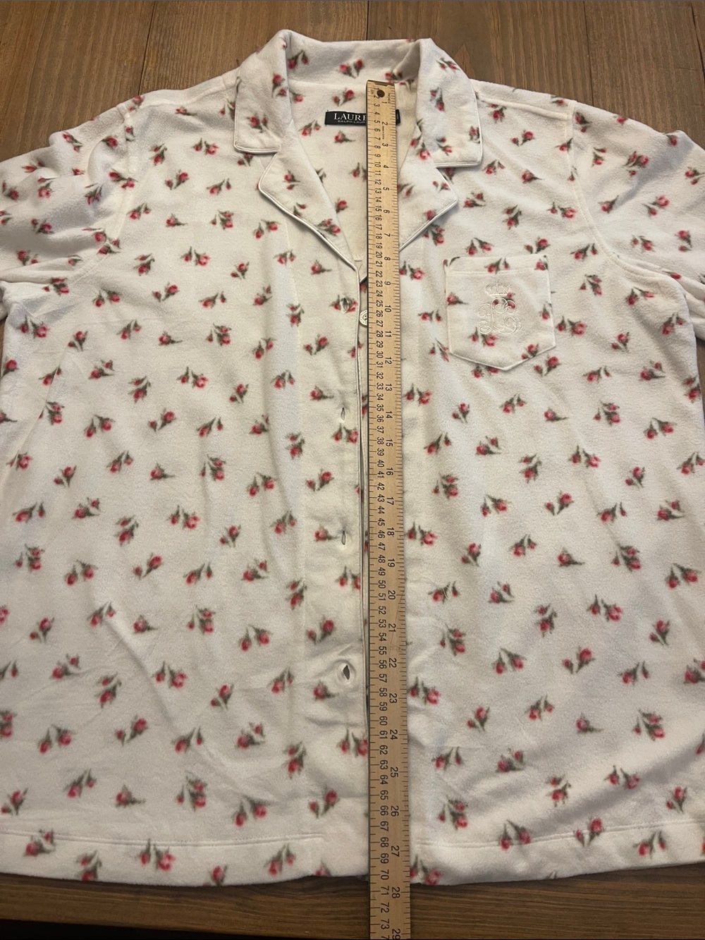 Ralph Lauren Women’s XL Cream Rosebud Floral pajamas 2pc set embroidered pocket